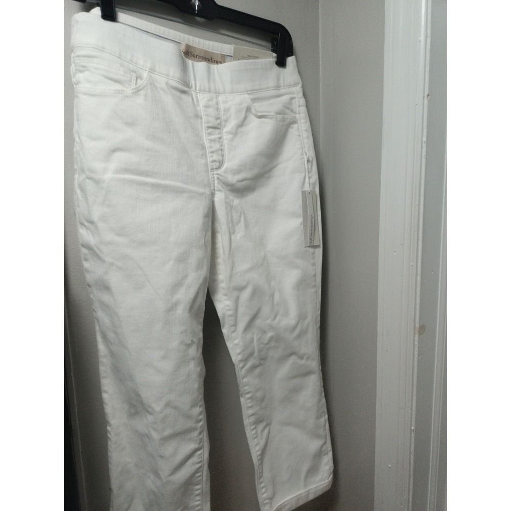 Soft Surroundings NWT White Denim PULL-ON STRAIGHT LEG CROP PANT 6/8 Petite